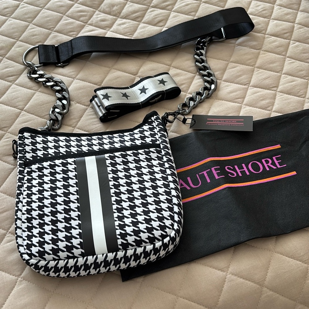 Haute Shore Jeri Crossbody Bag - black and white houndstooth pattern